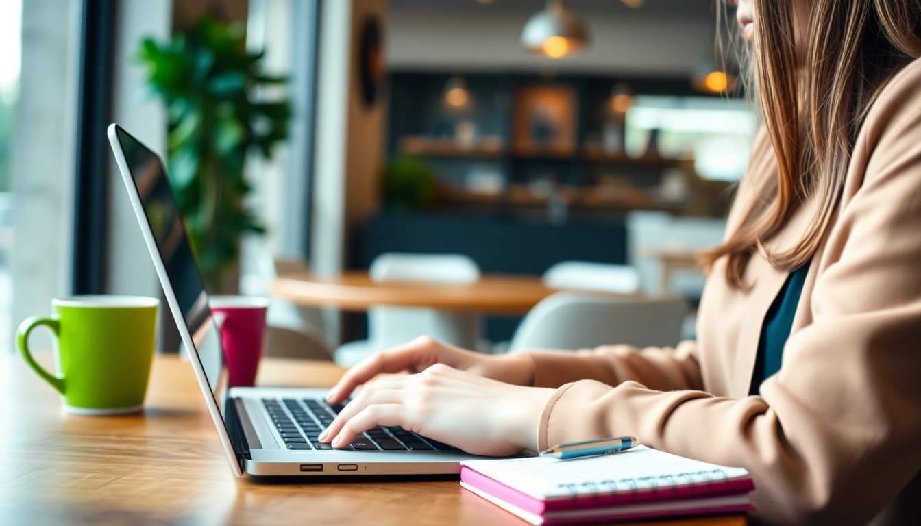Filling out the eta application uk on a laptop in a cozy coffee shop.