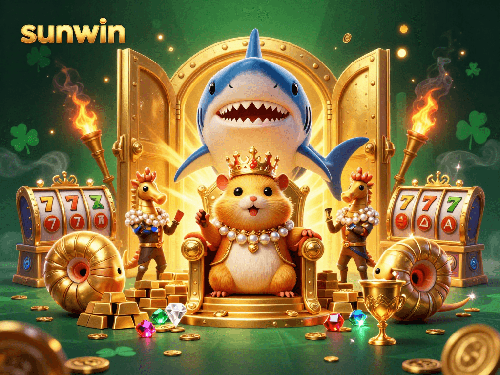Win with sunwin as the golden hamster king thrives on riches in this vibrant casino scene