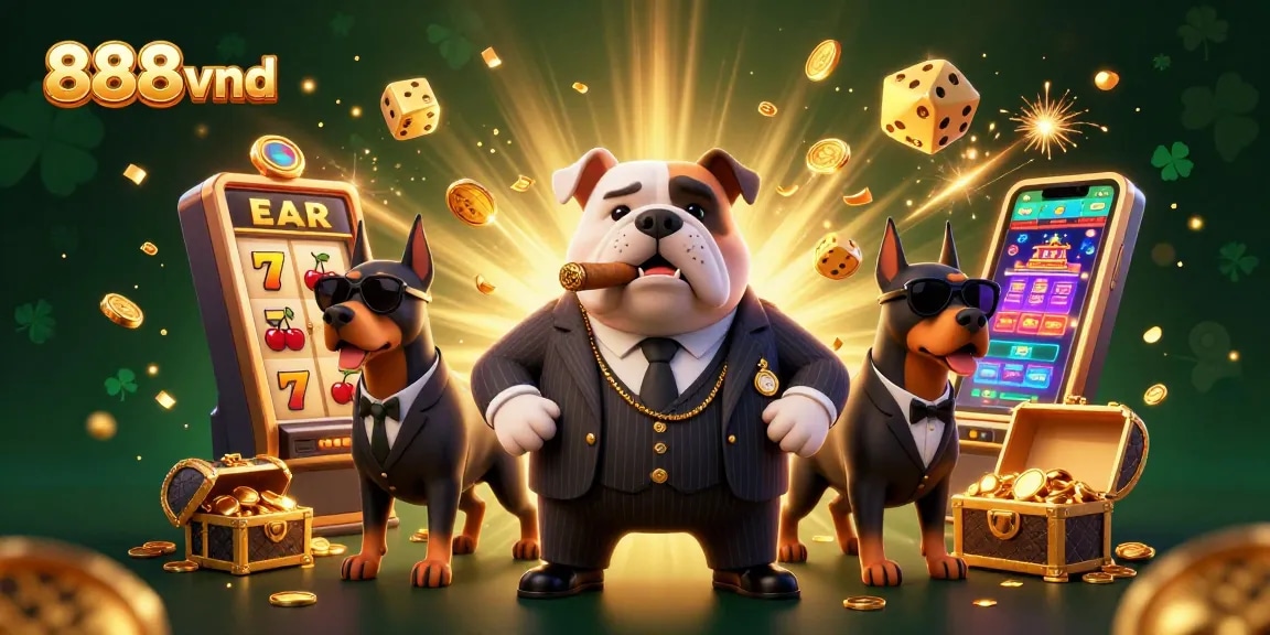 Bet on 888vnd with a winning bulldog mob boss in a vibrant casino scene