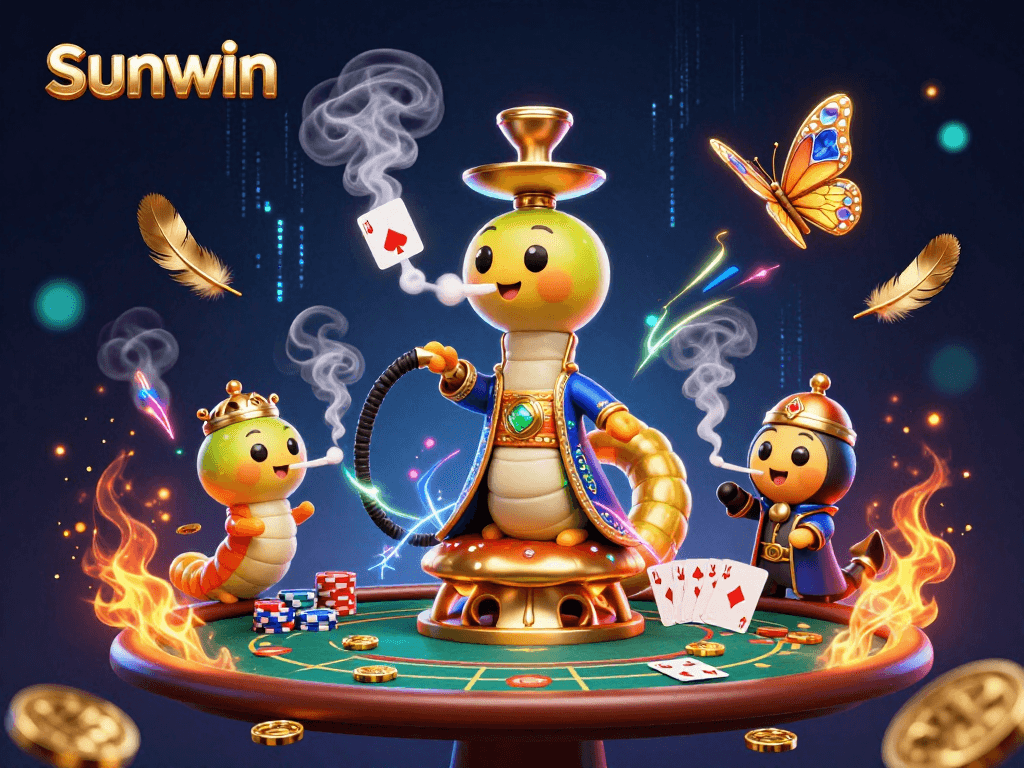 Win big with sunwin in this vibrant 3D illustration featuring a poker scene with engaging characters.