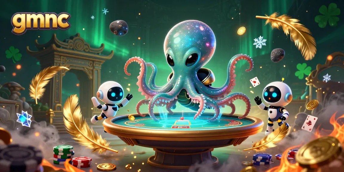 Engage with gmnc as an alien octopus navigates a poker universe of excitement and swirling elements