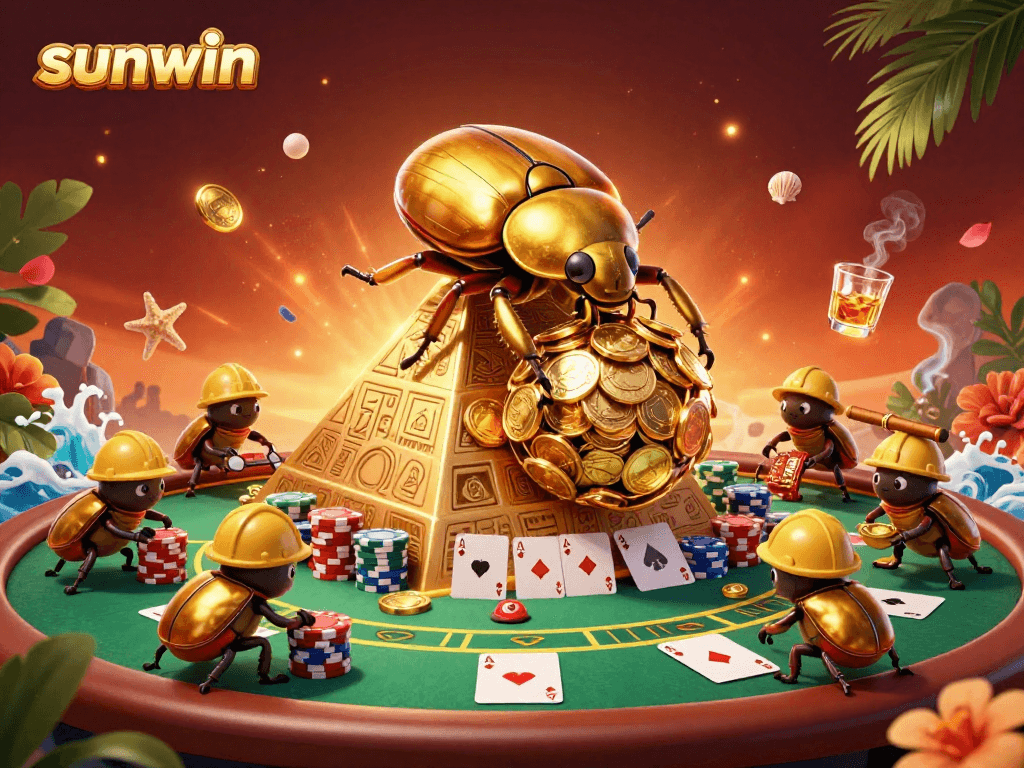 Join the fun at sunwin with a captivating 3D casino illustration featuring vibrant poker action!