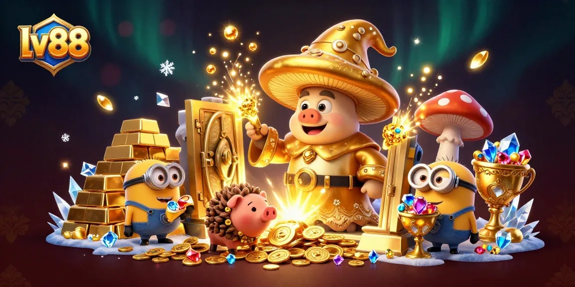 Experience thrilling gaming action with lv88: golden treasures and mystical characters in a dynamic casino scene.