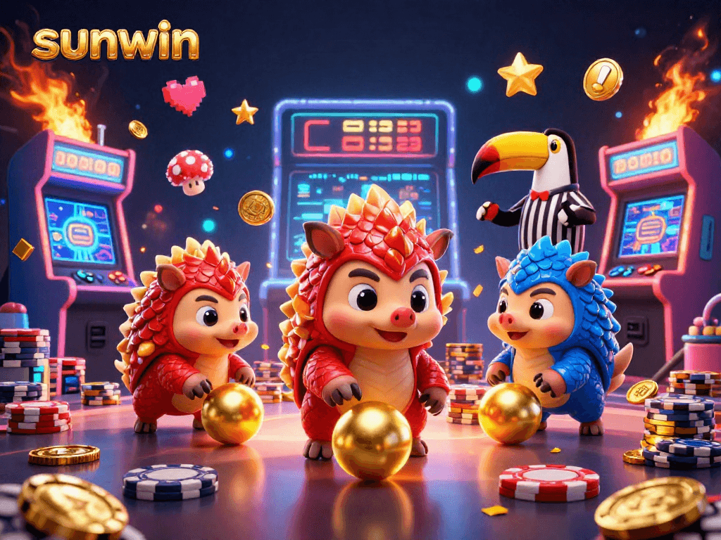 Engage with sunwin at a dynamic casino scene featuring rival pangolins and poker chips.