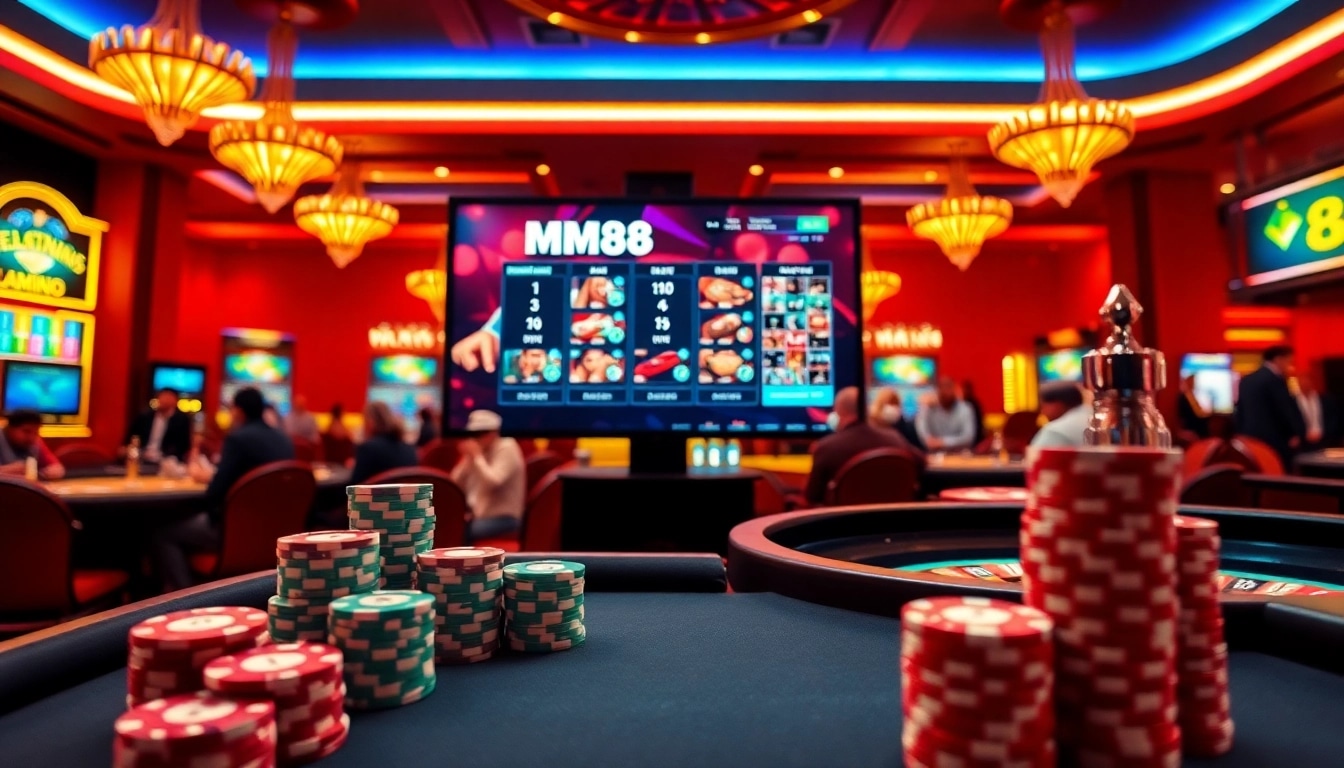 MM88 online casino interface showcasing exciting poker games and roulette wheels.