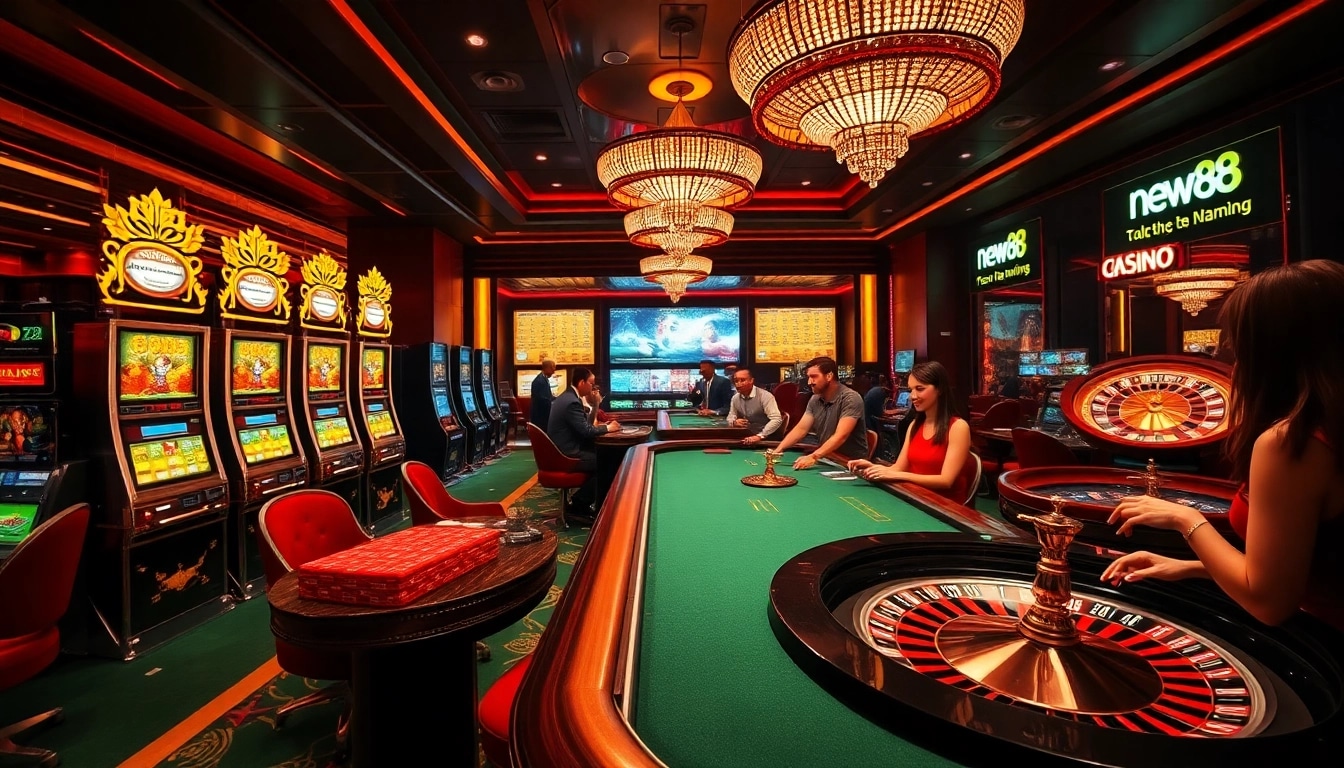 Players enjoying a thrilling gaming experience at new88 casino with vibrant tables and exciting promotions.