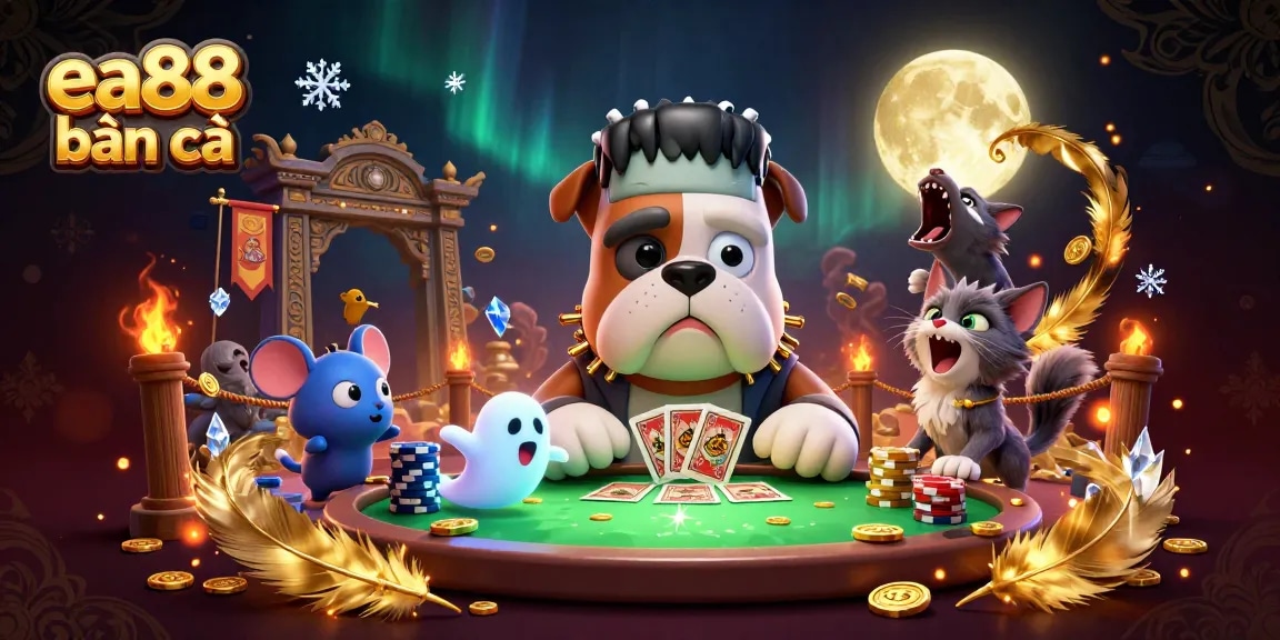 ea88 bắn cá spectacular scene featuring animated characters engaging in fish shooting at an immersive casino