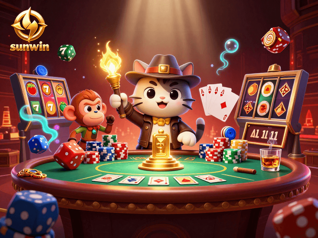 Engage with sunwin as a cat explorer finds golden artifacts among vibrant casino treasures.