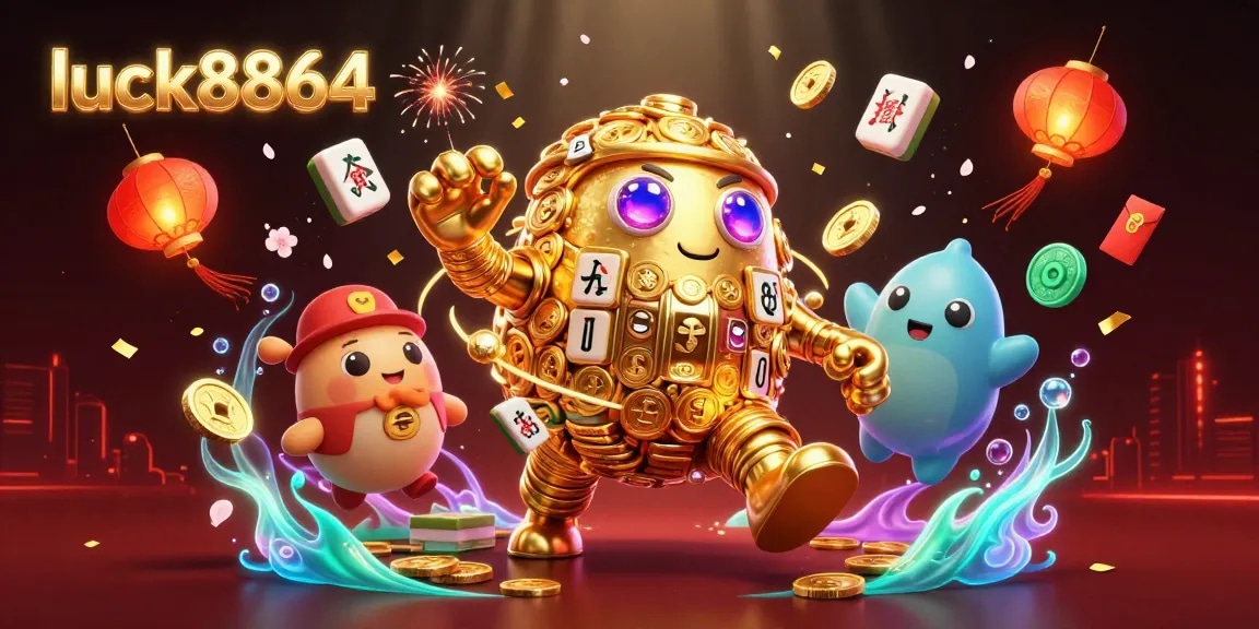 Engage with luck8864's vibrant casino experience through a dynamic illustration featuring a golden golem.