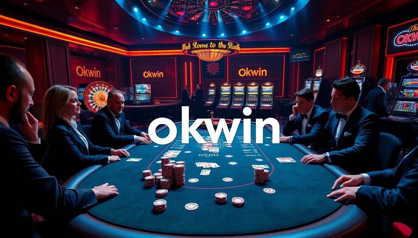 Exciting casino table scene featuring okwin poker games and vibrant chips.