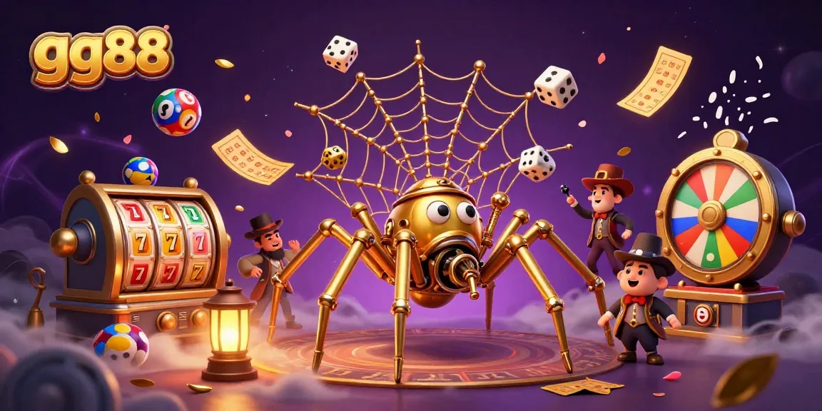 Catch lucky dice in the enchanting gg88 casino web crafted by a golden spider.