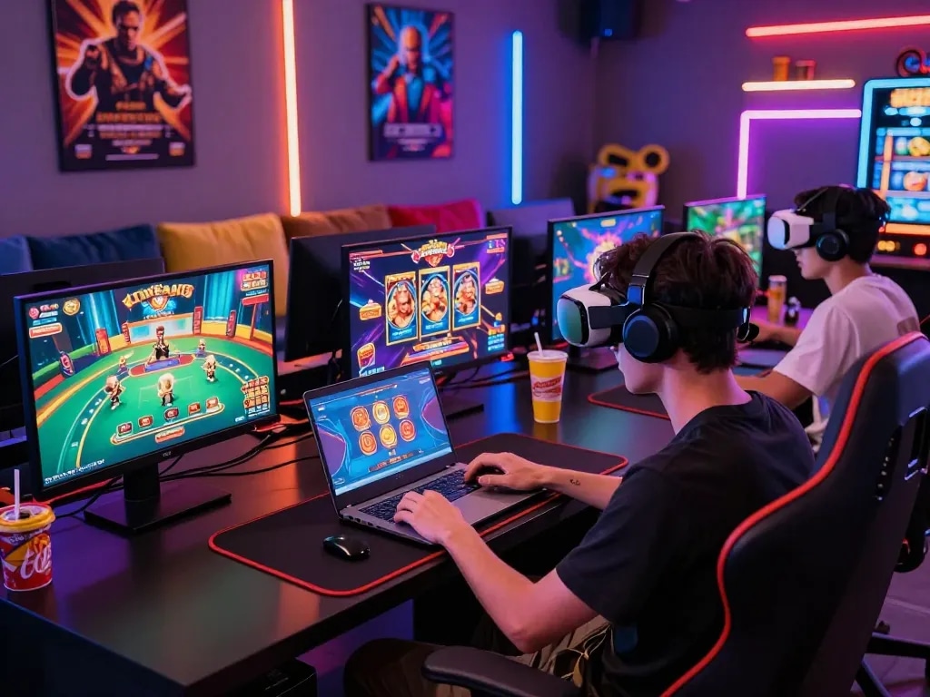 Engaging hitclub online gaming scene with a player immersed in colorful games and vibrant atmosphere.