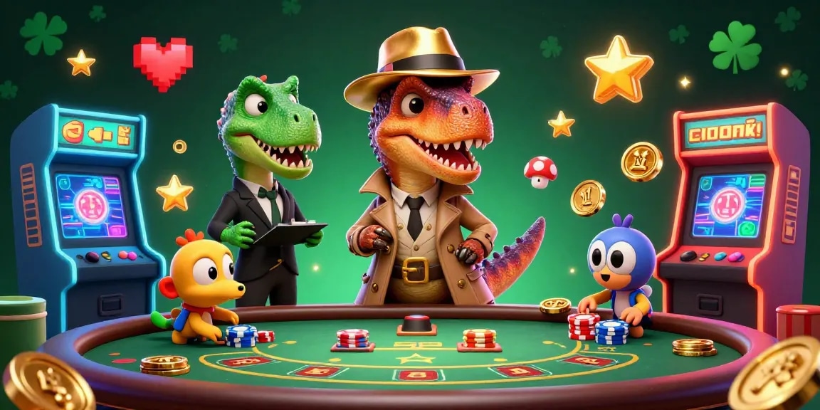 Engage with nk88 com for thrilling blackjack play where a velociraptor counters cards amidst vibrant casino fun.