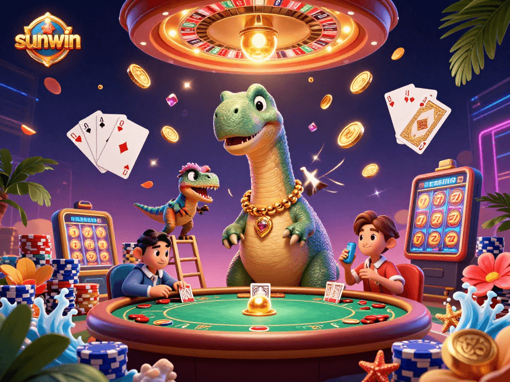Play at sunwin with lively casino entertainment featuring dynamic dinosaur characters.