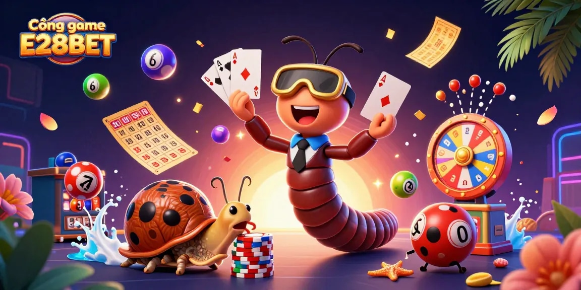 Engage in thrilling gameplay at Cổng game E28BET with vibrant casino characters, lively atmosphere, and dynamic elements.