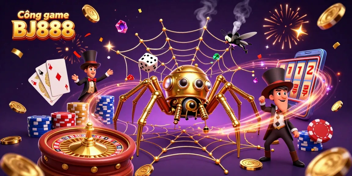 Cổng game BJ888 offers thrilling experiences with rich 3D illustrations of vibrant casino elements.