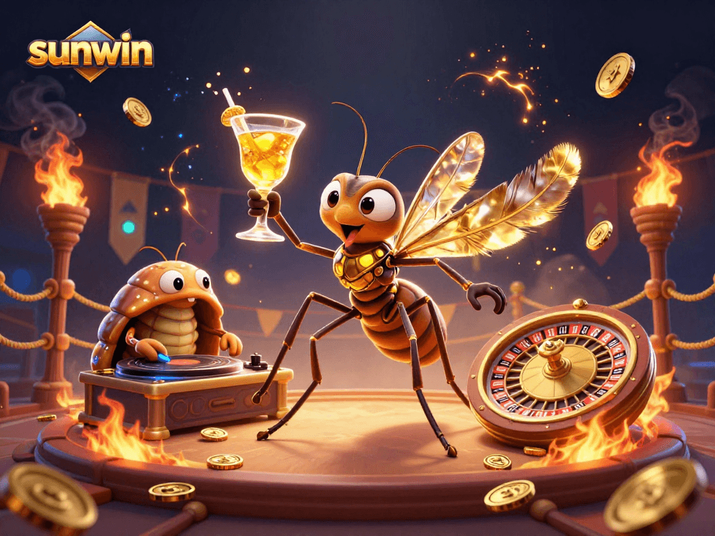 Experience the thrill of sunwin with a dynamic casino scene featuring animated characters and vibrant elements.