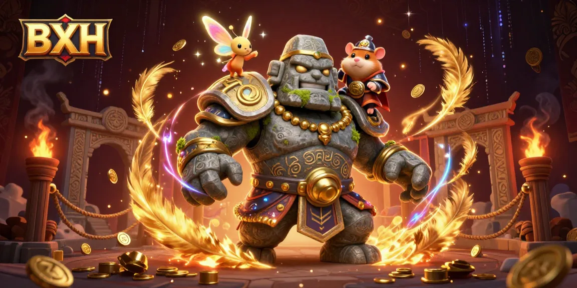 Engage in thrilling BXH betting with a magical scene featuring golem guardian and hamster knight.