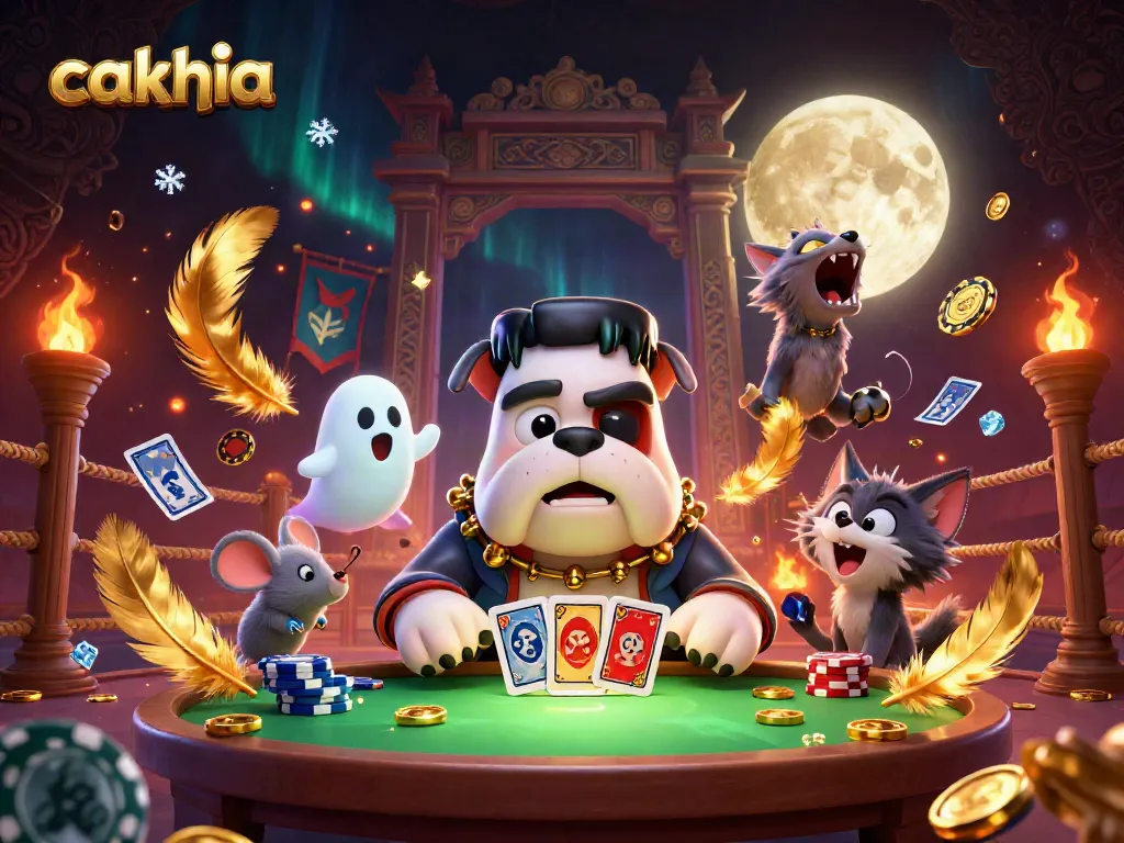 Cakhia features an exciting scene with a Frankenstein bulldog monster dealing cards, embodying the thrill of online sports betting.