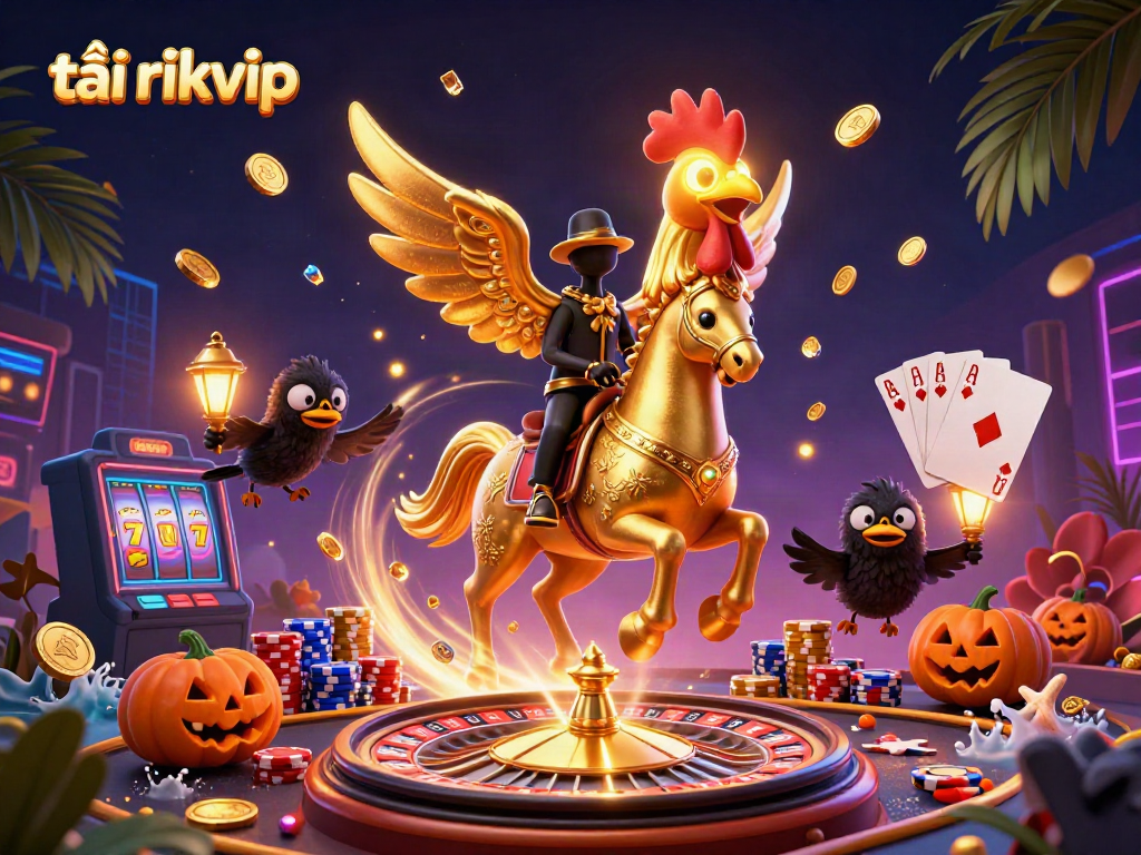 Experience the thrill of tải rikvip with golden rooster and crow companions in a vibrant casino
