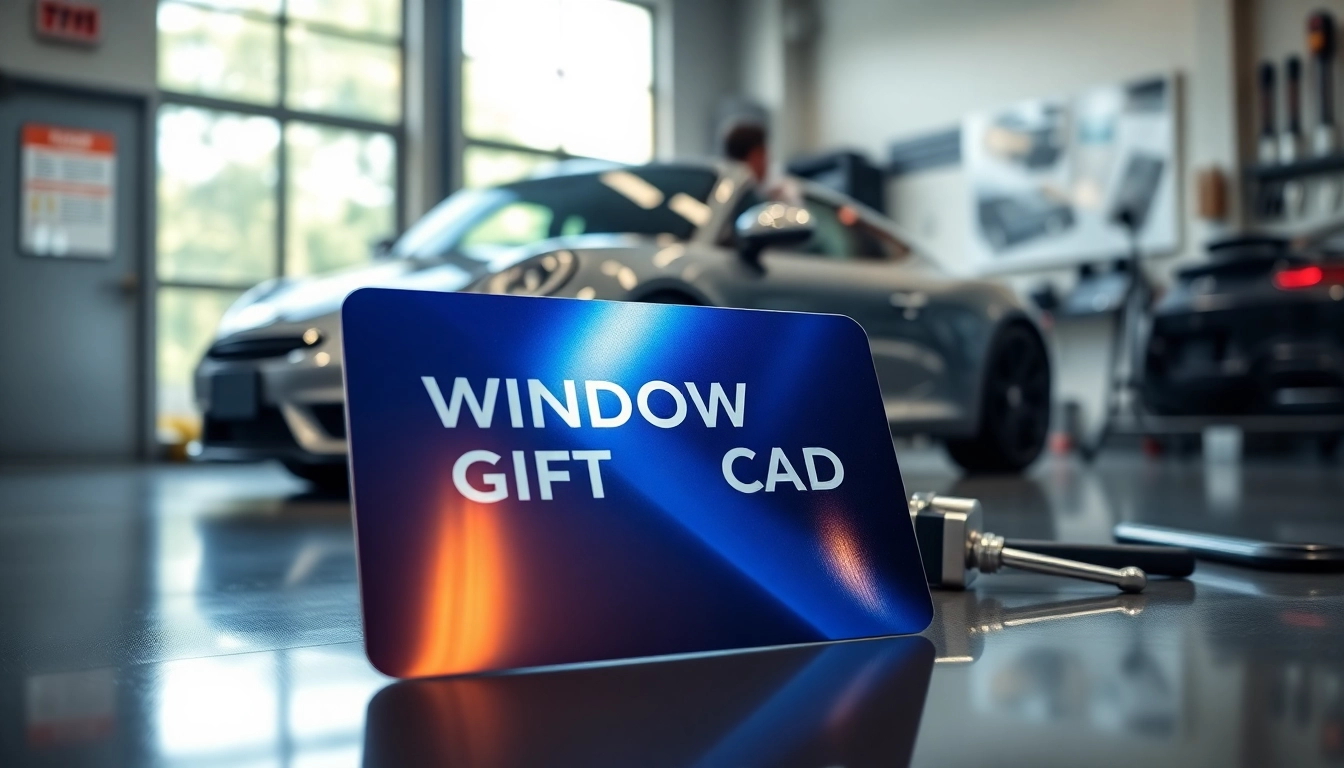 Gift a window tint gift card featuring stylish design and automotive elements.