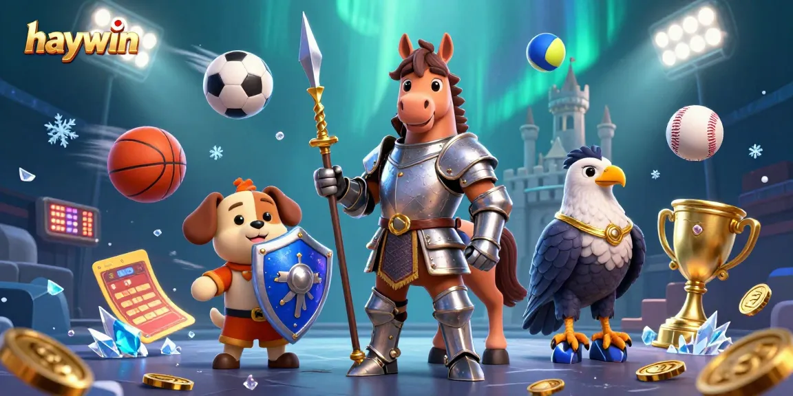Experience dynamic gaming with haywin, featuring a knight, squire puppy, and falcon amidst sports betting elements.