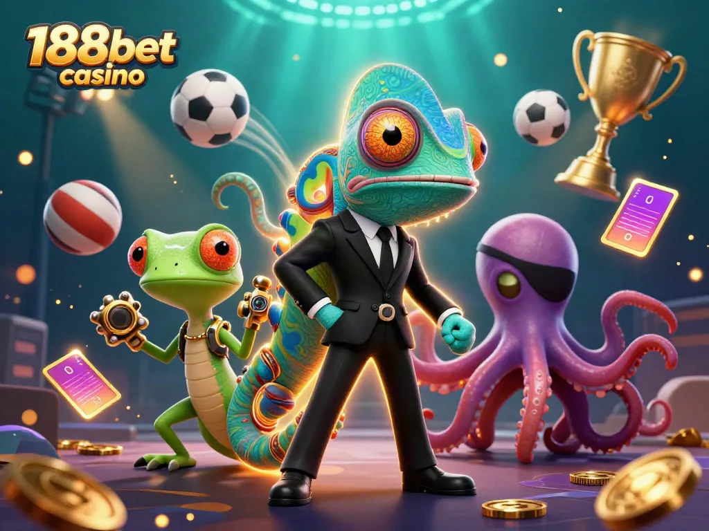 Experience the exciting world of 188bet casino with our dynamic 3D illustration featuring vibrant gaming elements.