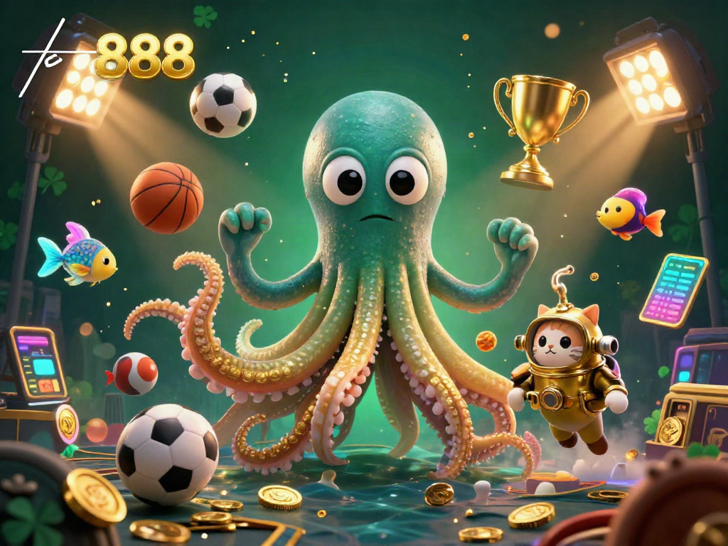Experience the thrill of tk 888 as a colossal kraken and diving cat evoke a vibrant gambling atmosphere.