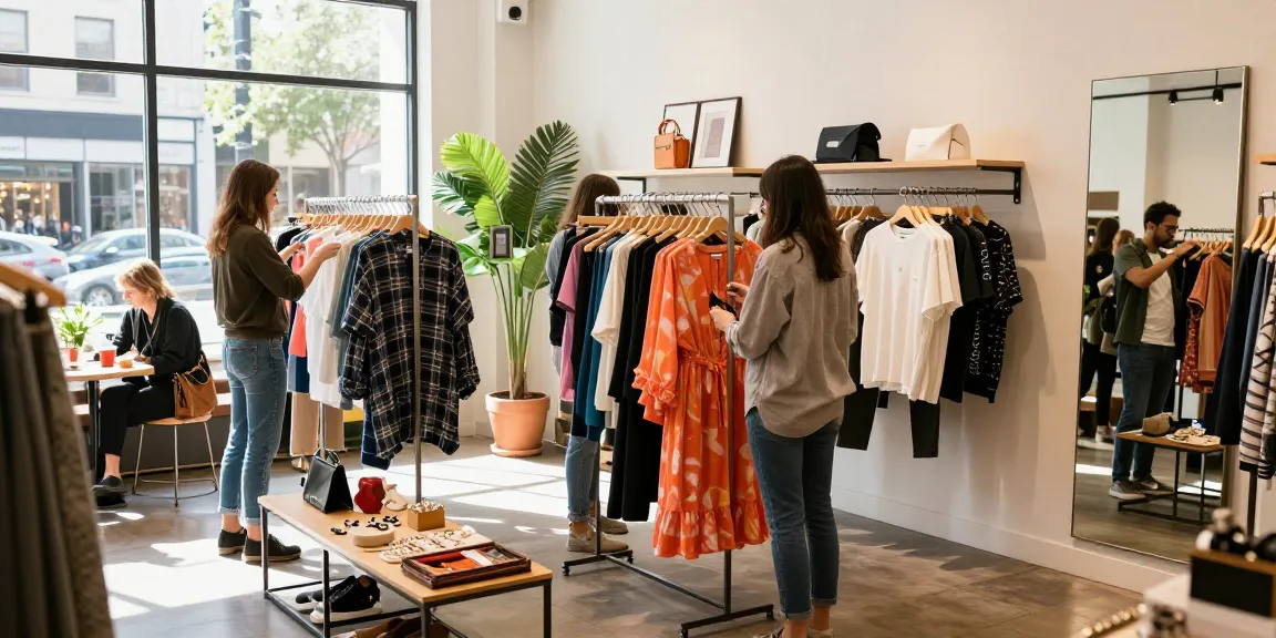 Shoppers exploring outlet odzież hurt clothing in a chic boutique.