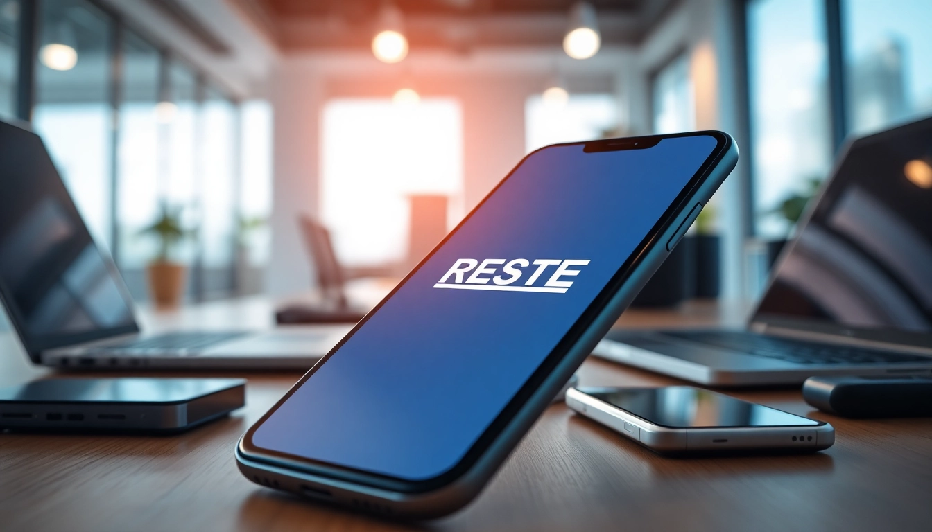 Reset telefonu na ekranie nowoczesnego smartfona w biurze.