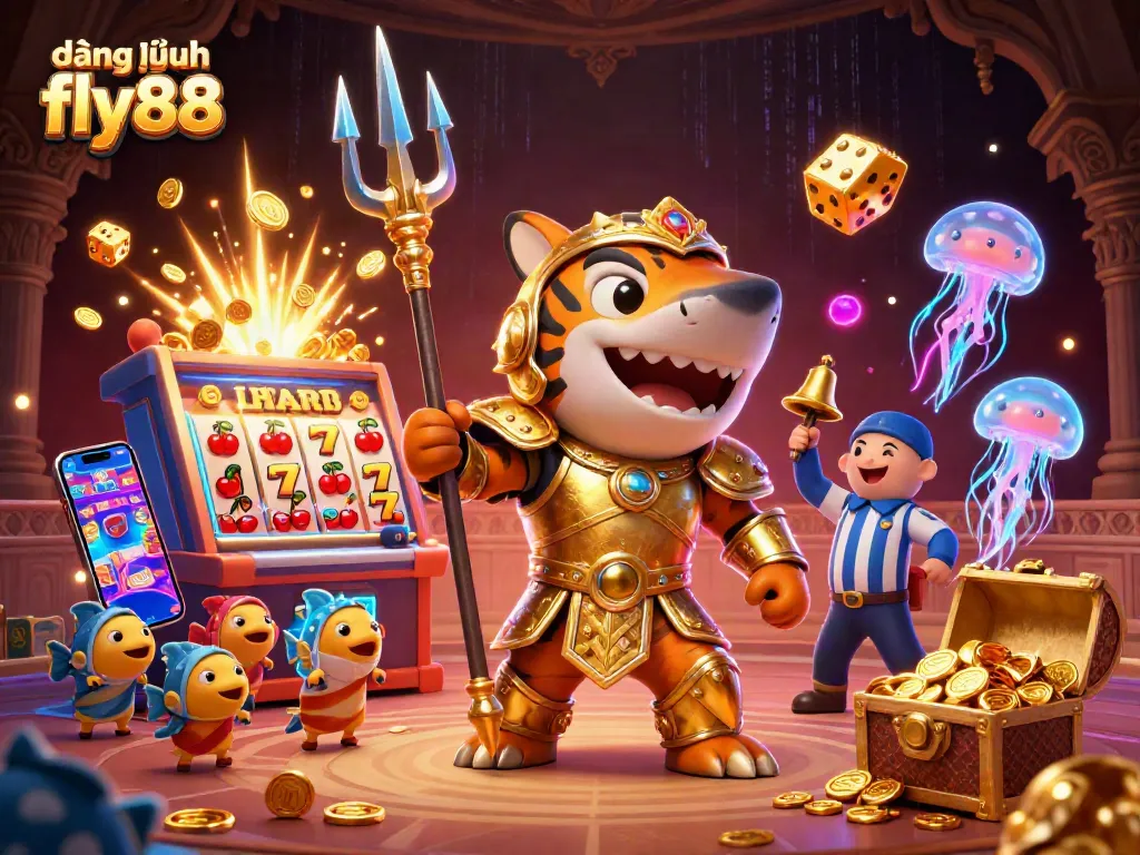 Engage with đăng nhập fly88 in an immersive casino scene featuring a golden shark and jackpot rewards.