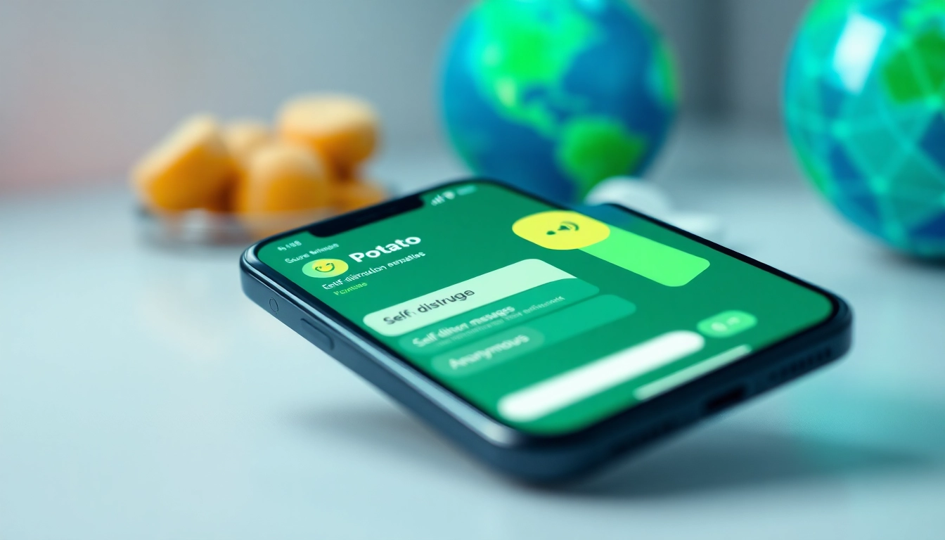 Potato secure messaging app interface highlighting encryption and privacy features.
