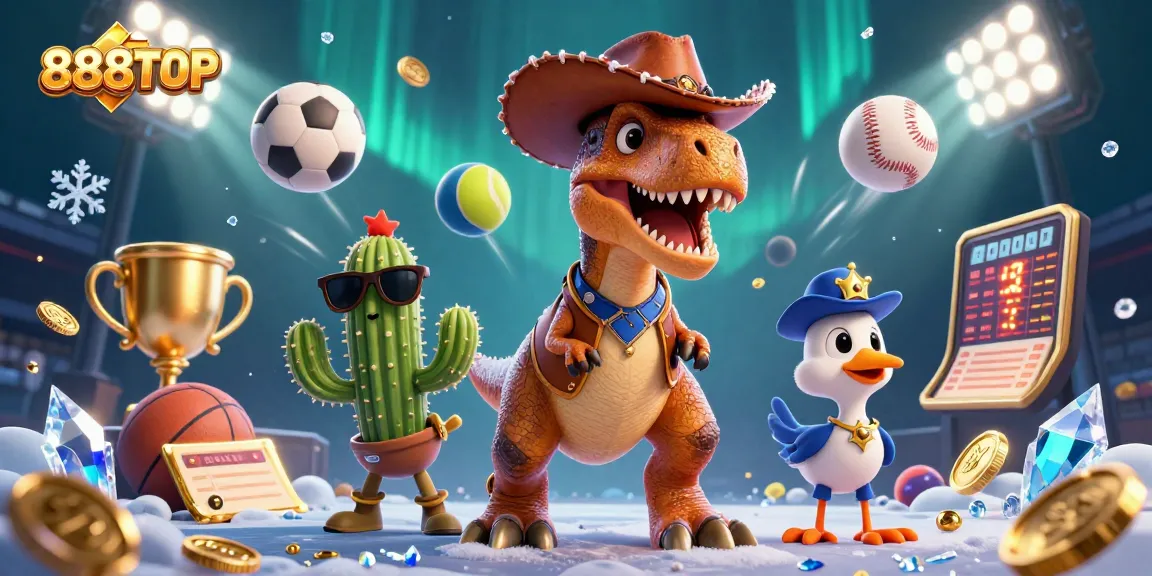 Join the 888TOP casino adventure with a T-Rex cowboy and dynamic gambling elements for an immersive experience.
