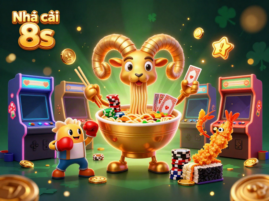 Engage with the exciting world of Nhà cái 8s through dynamic casino characters and gaming elements in a vibrant scene.