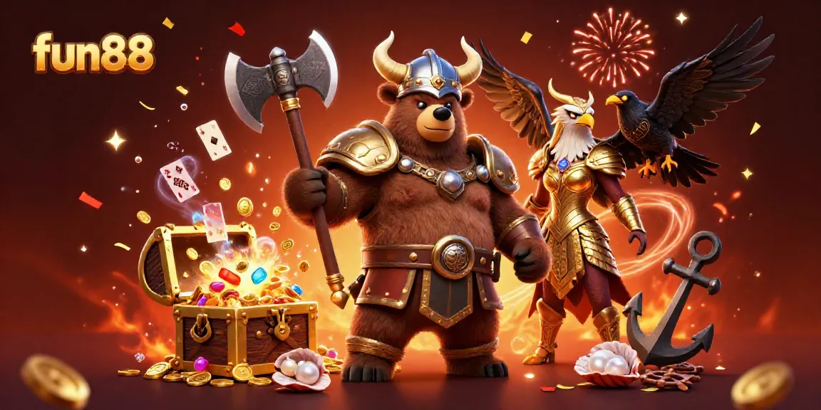 Experience thrilling gaming action with fun88, including vibrant 3D characters and casino elements.