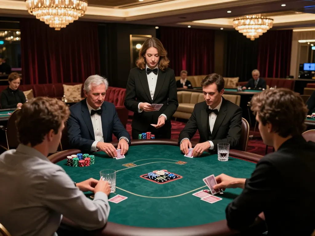 GG88 players engaged in luxury poker gameplay in an upscale casino.