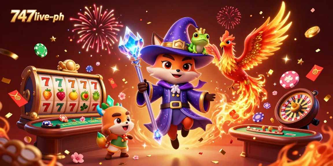 Engage with thrilling gameplay at 747live-ph featuring a wizard fox, phoenix, and slot reels.