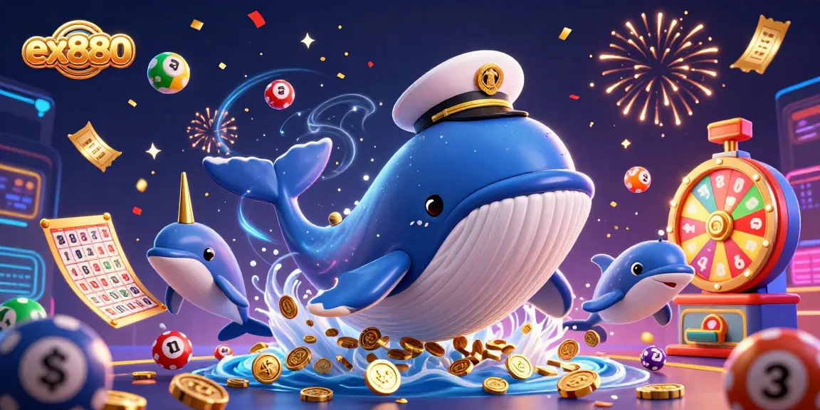 Win big with ex880 lottery fun featuring whales, dolphins, and colorful game elements.