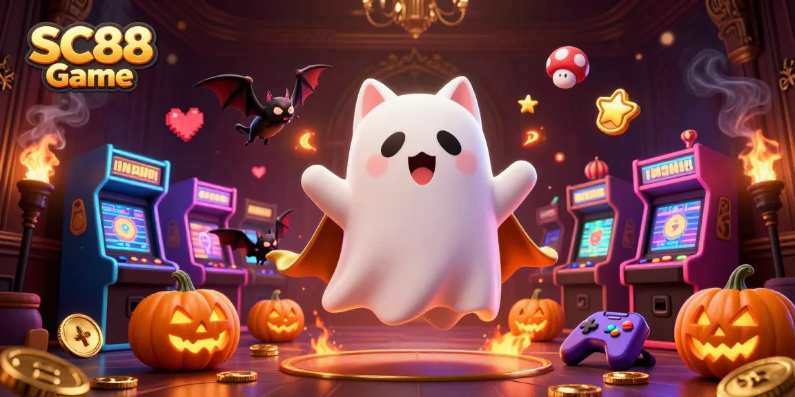 Engage with SC88 Game: Experience the thrill of casino gameplay with vibrant characters in a haunted casino scene.
