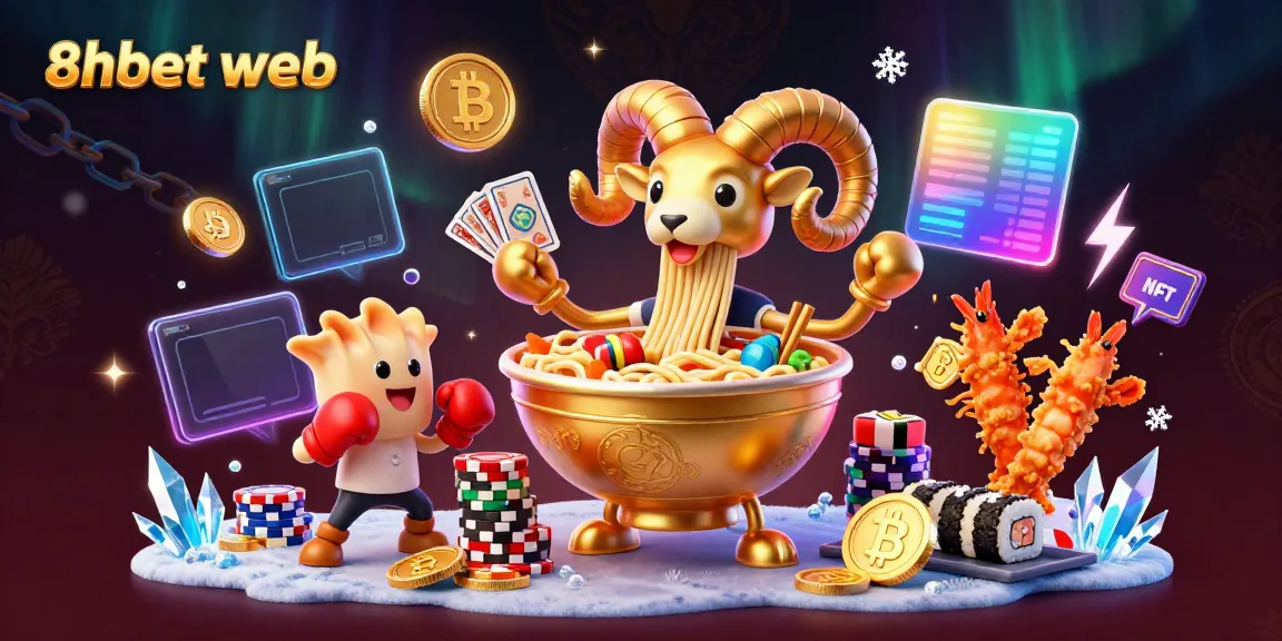 Engage in thrilling games at 8xbet web with interactive characters and crypto elements, showcasing vibrant gambling fun.