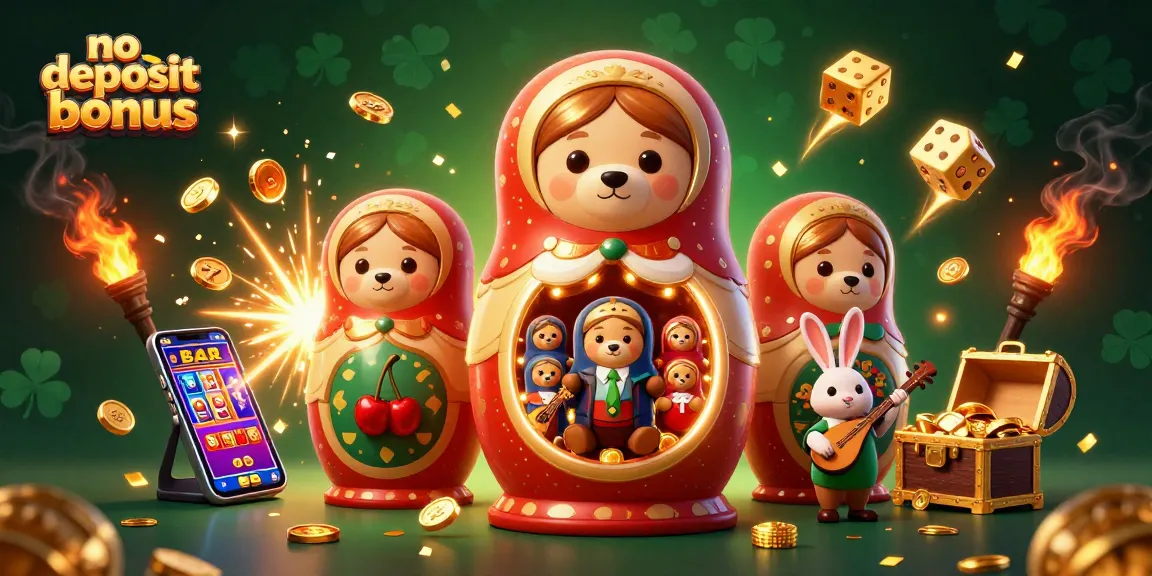 Experience the thrill of a no deposit bonus with a vibrant casino scene featuring playful bears and a jackpot explosion.