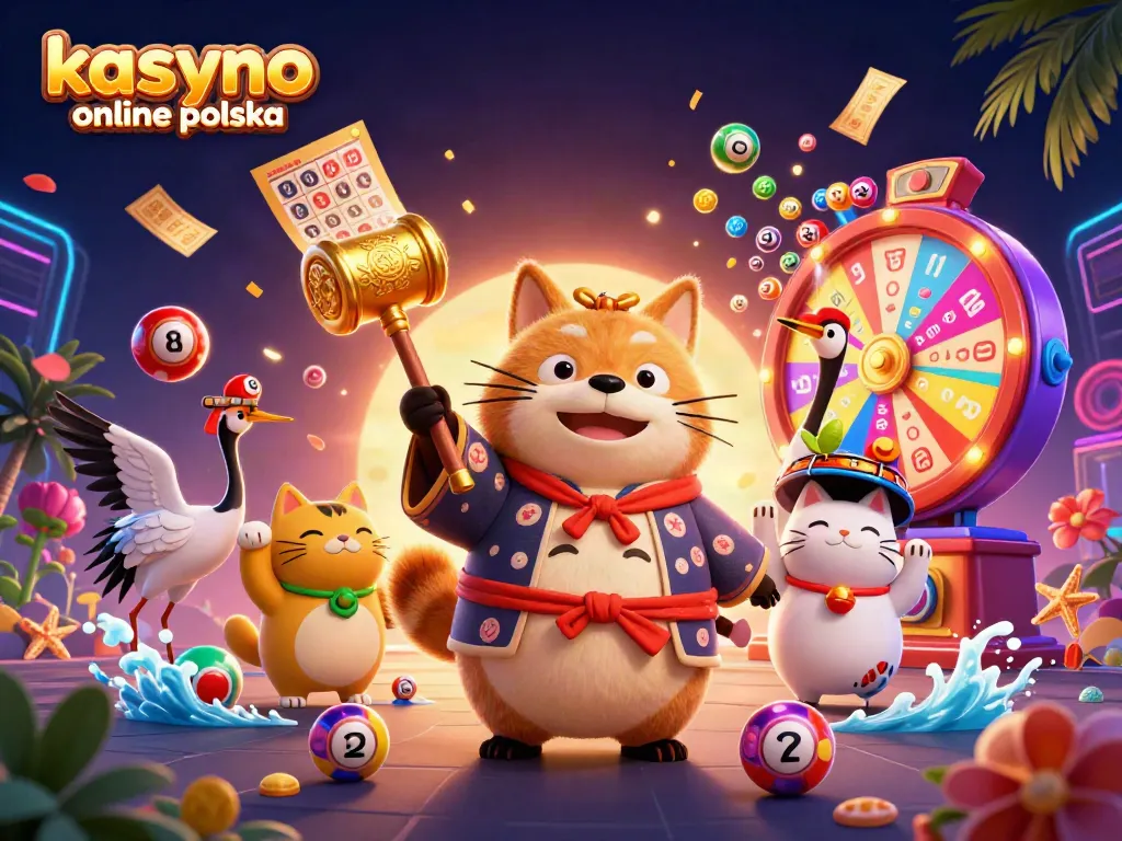 Win big at kasyno online polska with colorful lottery balls and playful characters in a festive celebration.