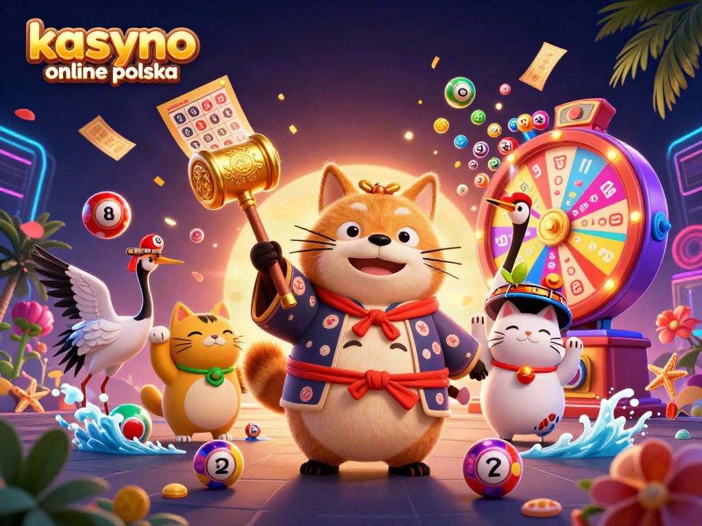 Win big at kasyno online polska with colorful lottery balls and playful characters in a festive celebration.