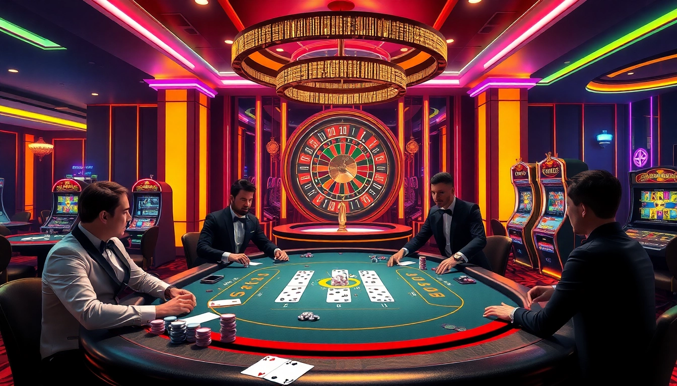 Experience the luxurious thrills of gambling with go8 at a vibrant casino scene featuring poker tables and roulette.