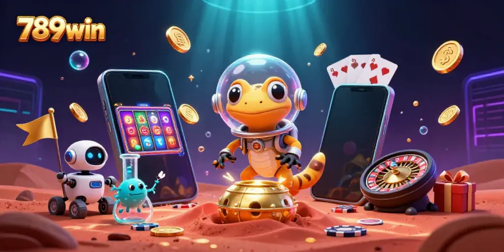 Explore the vibrant world of 789win as a Martian gecko discovers a golden casino.