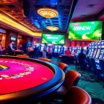 Casino environment showcasing excitement around 888NEW with poker, roulette, and slot machines.
