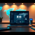 快连下载 interface displayed on a modern laptop in a tech workspace, focusing on network privacy and acceleration services.