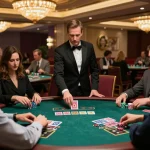 Players enjoying high-stakes blackjack at an upscale casino while exploring 79KING strategies