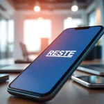Reset telefonu na ekranie nowoczesnego smartfona w biurze.