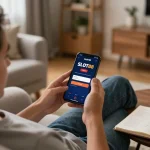 Player accessing slot88 login on mobile app during relaxing home gaming session.